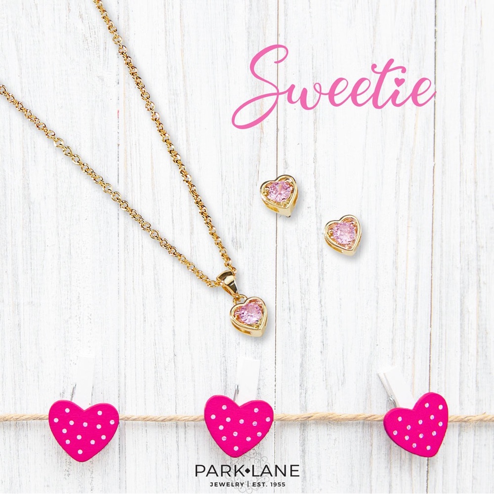 Heart Halo Necklace and Earrings Ensemble